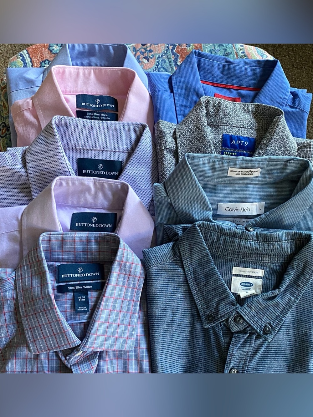 Men’s 9 Pc Various 16/36 & Large Long Sleeve Dress Shirt Bundle